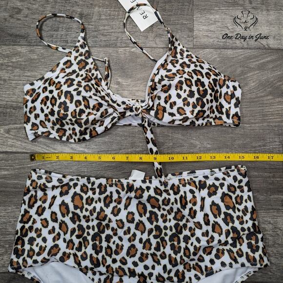 Realeaf Leopard Tie Front Bikini Swimsuit Size XL - Picture 3 of 5